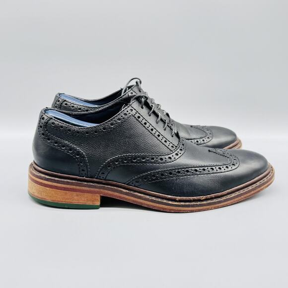 Cole Haan Shoes Mens 7.5 Black Leather Brogue Wingtip Oxford Classic Vtg - Picture 1 of 11